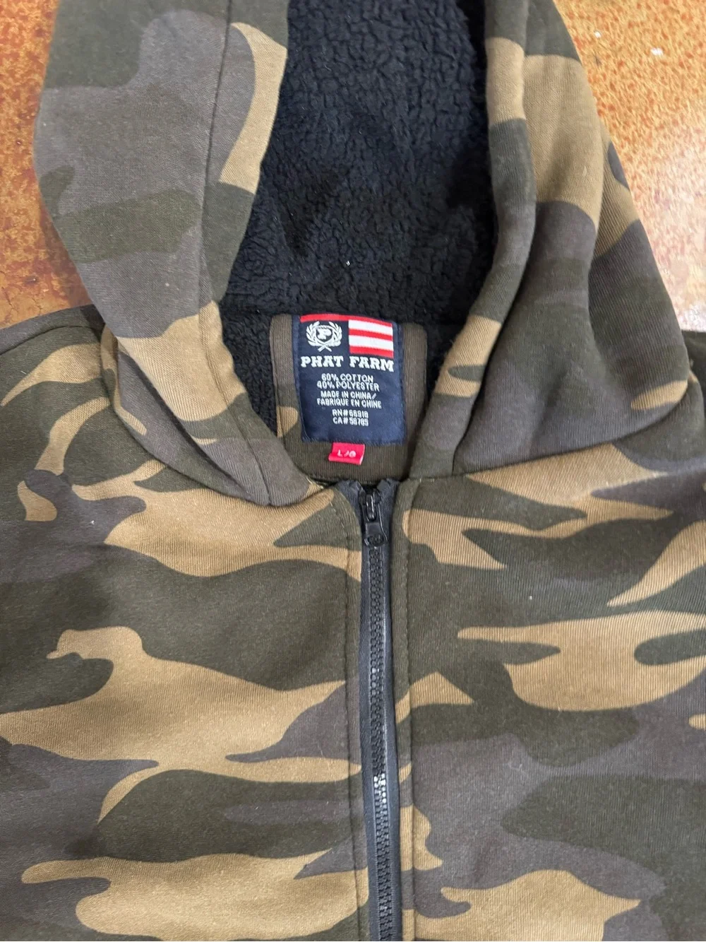 Phat Farm Men’s Camo Hooded Zip Jacket - Olive Green